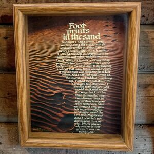 Vintage Abbey Press "Footprints in the Sand" Wooden Shadowbox Wall Decor - 1980s
